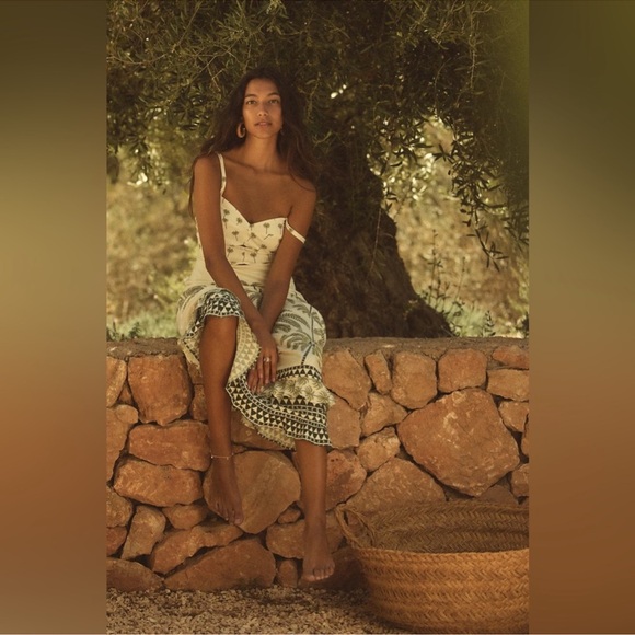 Farm Rio Sleeveless Ruffle Hem Tropical Linen Maxi Dress - Picture 6 of 15